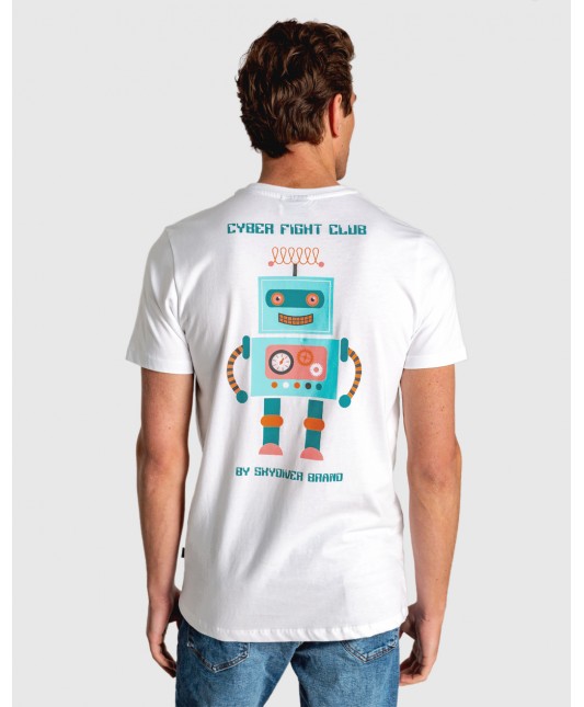CAMISETA BLANCA CON DIBUJO DE ROBOT EN ESPALDA
